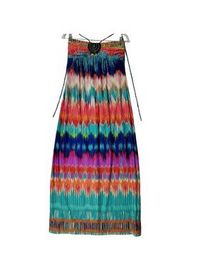HeartSoul Halter Top Maxi Sundress Womens Sz L Beaded Rainbow Colors Boho Summer